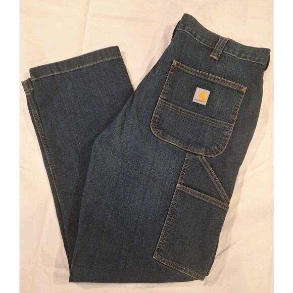 Carhartt Mens Rugged Flex Relaxed Fit Utility Jean 36×32 802808 Med Wash Blue - Picture 1 of 9
